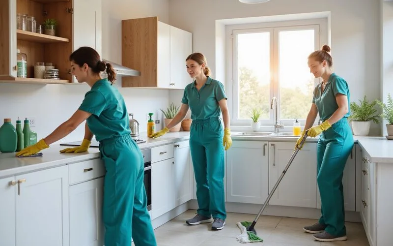 Équipe professionnelle réalisant un grand ménage dans un appartement à Marseille