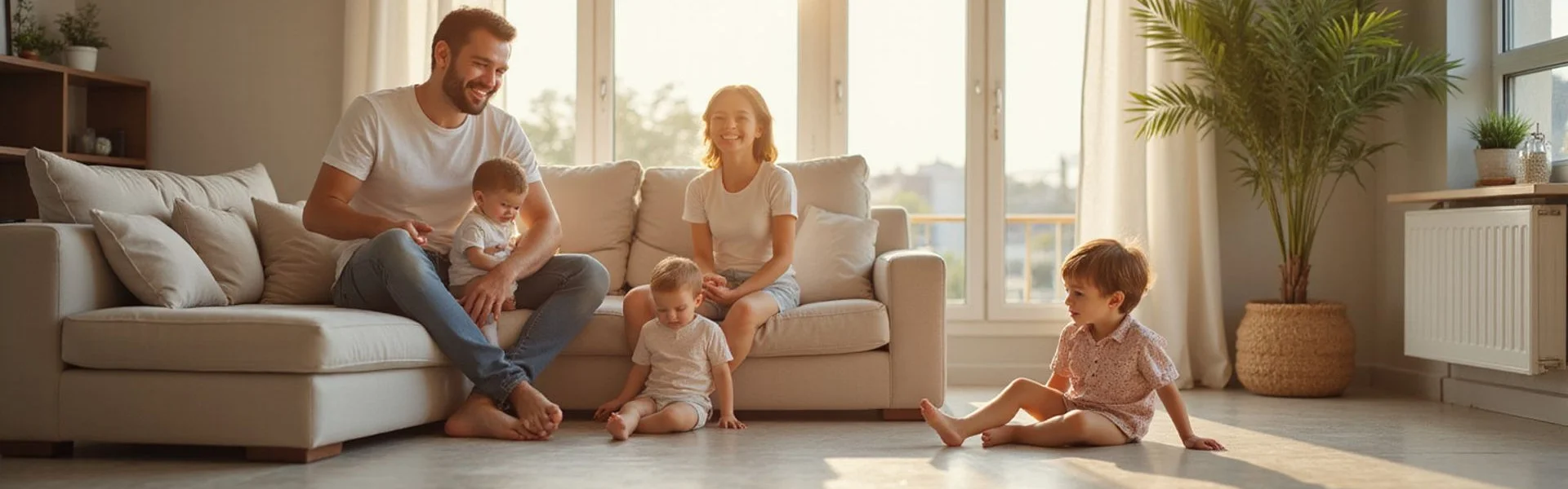 Famille profitant d'un intérieur impeccable